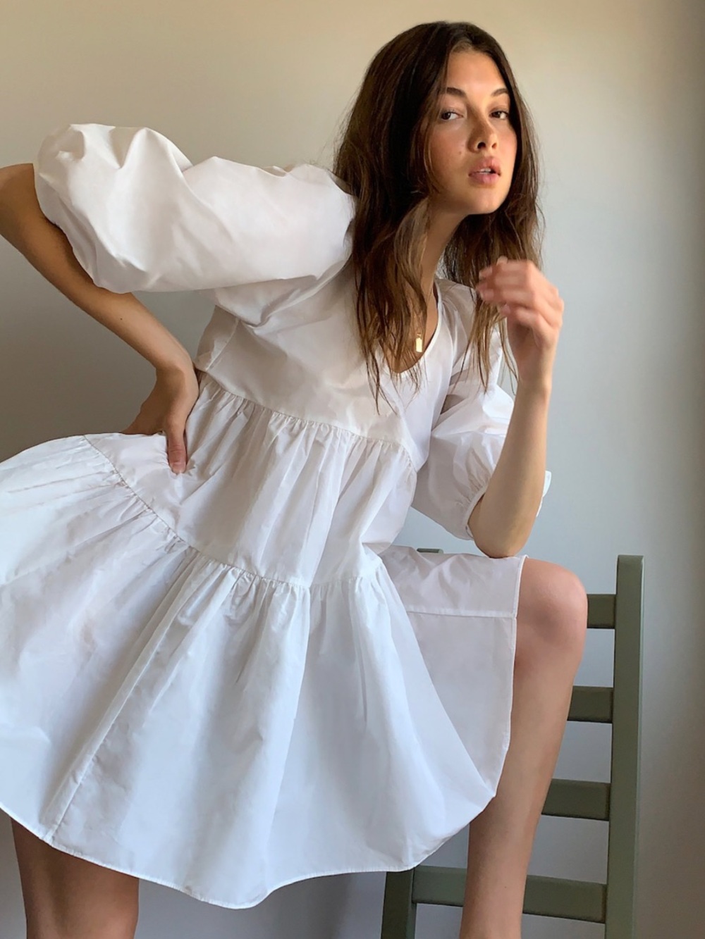 Aritzia White Taffeta Babydoll Mini Dress - Picture 2 of 4